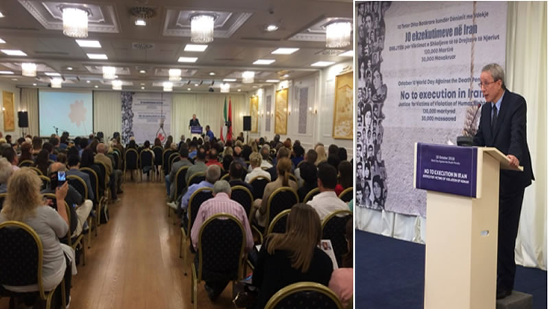طاهر بومدرا في مؤتمر جمعية الصداقة الألبانية والمقاومة الإيرانية-min