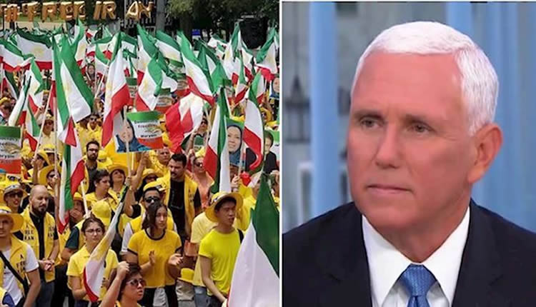 مايك بنس: ما نريد أن نفعله هو الوقوف مع الشعب الإيراني، الذي تجمع الآلاف منهم خارج البيت الأبيض يوم الجمعة(21يونيو) مايك بنس – تظاهرات إيرانيين في واشن