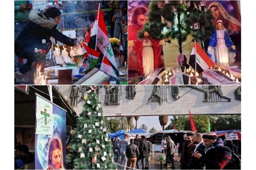 صور شهداء التظاهرات والشعارات السياسية تخيم على احتفالات عيد الميلاد بساحة التحرير
