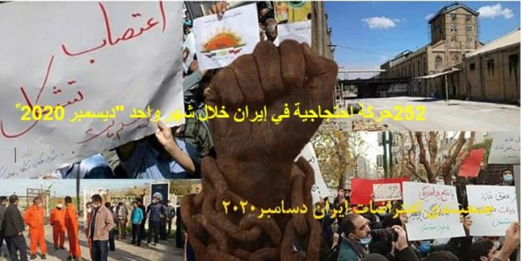 252حركة احتجاجية في إيران خلال شهر واحد ديسمبر 2020