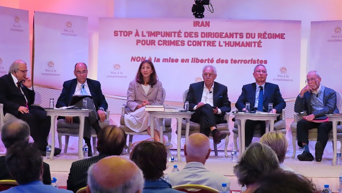 مؤتمر في باريس بعنوان "الدعوة لمحاكمة قادة نظام الملالي بجريمة الإبادة الجماعية والجريمة ضد الإنسانية والإرهاب ووقف حصانة قادة النظام"