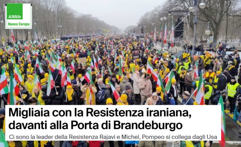 وكالة الأنباء الإيطالية آنسا: مظاهرة الآلاف الإيرانيين أمام بوابة براندنبورغ التاريخية أفادت وكالة الأنباء الإيطالية (ANSA) بأن آلاف الإيرانيين احتشدوا أمام بوابة براندنبورغ التاريخية