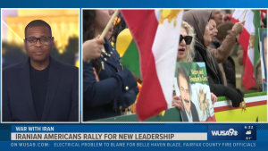 شبكة WUSA 9: تظاهرة حاشدة في واشنطن لدعم الحكومة المؤقتة ورفض دكتاتورية الولي الفقيه ونظام الشاه سلطت شبكة WUSA9 الإخبارية الأمريكية الضوء في تقرير متلفز على التظاهرة الحاشدة