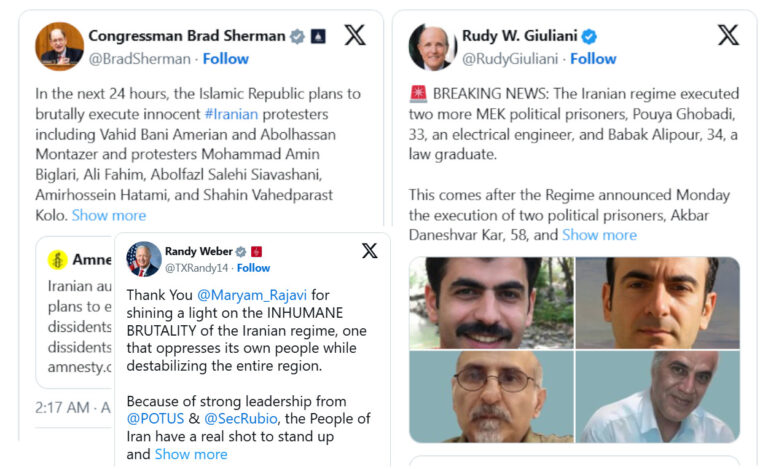 إدانات دولية واسعة لإعدام النظام الإيراني أربعة من مجاهدي خلق ودعوات لدعم الشعب الإيراني أثارت عمليات الإعدام المتتالية التي نفذها النظام الإيراني بحق المعارضين