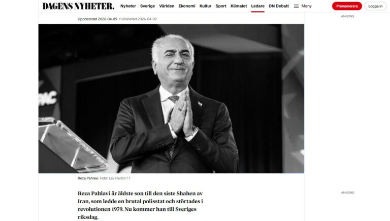 افتتاحية داغنز نيهيتر السويدية: انتقادات لاذعة لدعوة رضا بهلوي للبرلمان ومواقفه الداعمة للحرب سلطت صحيفة داغنز نيهيتر السويدية، التي تُعد الوسيلة الإعلامية المرجعية