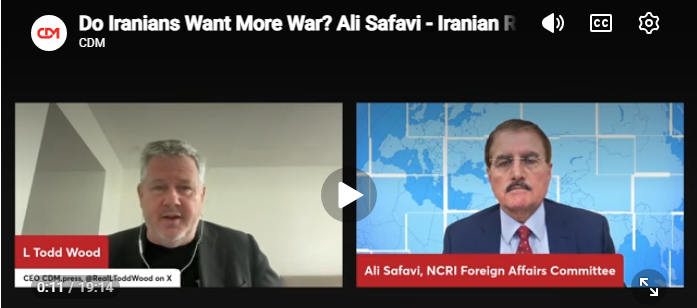 علي صفوي: سقوط خيار الاسترضاء بعد 47 عاماً، وجيش التحرير الداخلي هو الكفيل بإسقاط النظام الإيراني في مقابلة مطولة وشاملة مع قناة سي دي إم الأمريكية، قدم السيد علي صفوي