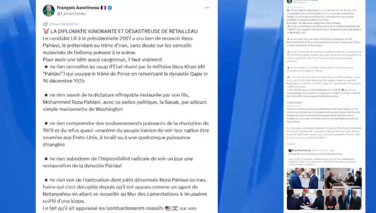 سياسي فرنسي يهاجم رضا بهلوي: ابن الشاه منبوذ في إيران وراهن على قصف شعبه