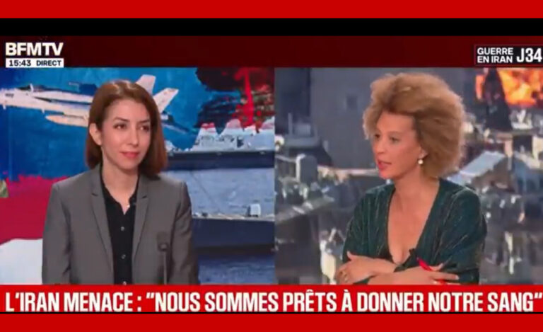 بي إف إم تي: تغيير النظام الإيراني يتحقق بالمقاومة الداخلية وليس بالحرب الخارجية في مداخلة تلفزيونية شاملة على قناة بي إف إم تي في الفرنسية، قدمت الحقوقية والباحثة ماهان تاراج،