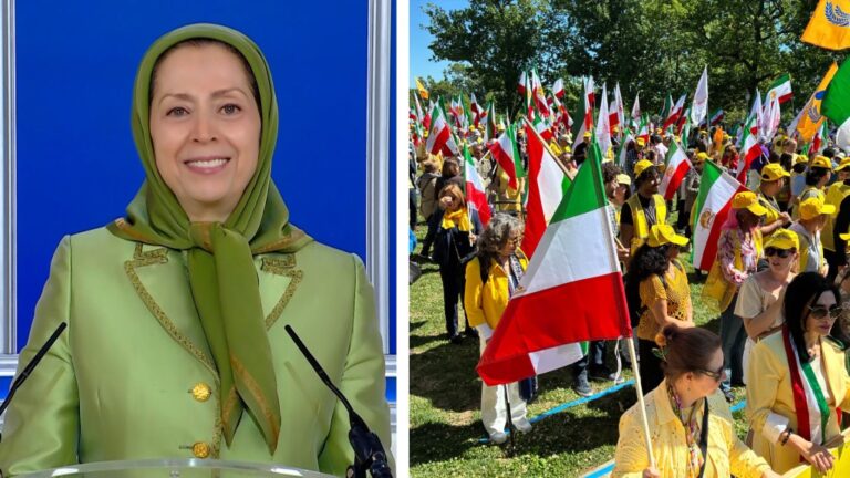 مريم رجوي: السلام الدائم لن يتحقق إلا بإسقاط ديكتاتورية ولاية الفقيه اليوم السبت 16 مايو، تجمع آلاف من أنصار منظمة مجاهدي خلق الإيرانية والمجلس الوطني للمقاومة الإيرانية،