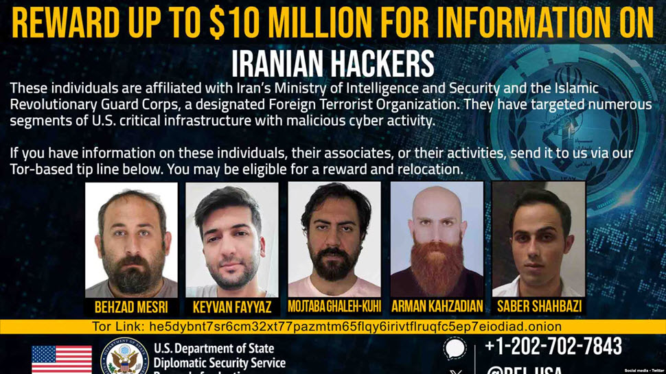 واشنطن تعرض مكافآت بقيمة 10 ملايين دولار لتعقب شبكة قرصنة مرتبطة بالنظام الإيراني أعلنت وزارة العدل الأمريكية عن لائحة اتهام موسعة بحق 17 مواطناً إيرانياً متهمين بالضلوع في حملة قرصنة إلكترونية واسعة النطاق استهدفت مؤسسات أكاديمية