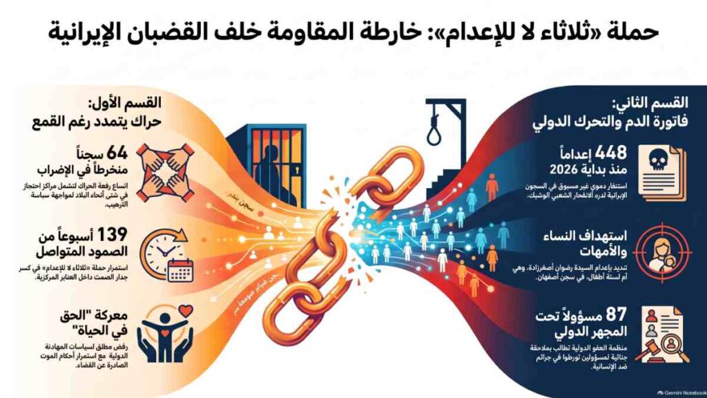 إضراب السجناء السياسيين عن الطعام في 64 سجناً بإيران الأسبوع الـ139 لحملة ثلاثاء لا للإعدام أعلنت حملة «ثلاثاء لا للإعدام» في بيانها الأسبوعي الصادر