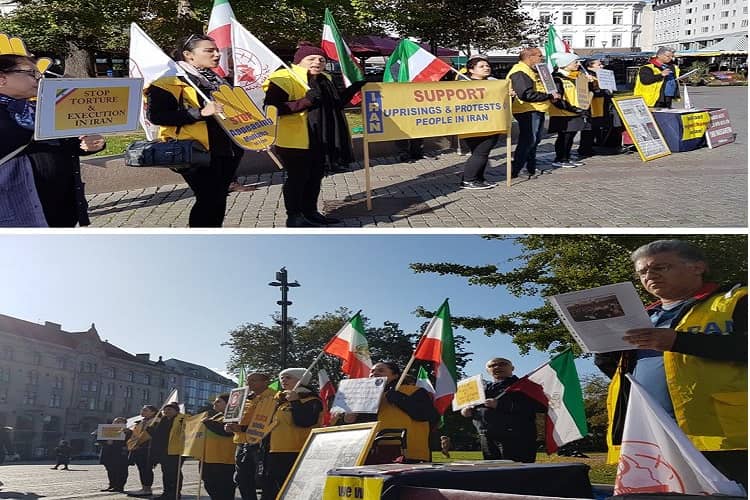 Iranian exiles, MEK supporters, demonstrate in support of Lordegan protests