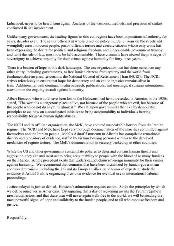 Letter of the bipartisan U.S. figures in support of MEK - Page 2