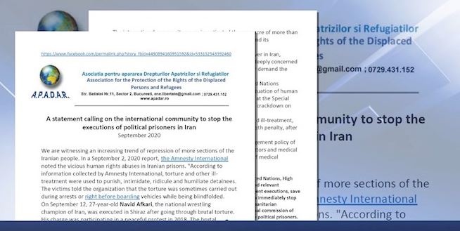 The Romanian Association for the Protection of Displaced Persons and Refugees (APADAR) issued a statement on September 27, 2020, and said; "The perpetrators of the crimes against humanity in the 1988 massacre are still in power, imprisoning and torturing protesters." "We emphasize the sending of an international delegation to visit Iranian prisons."