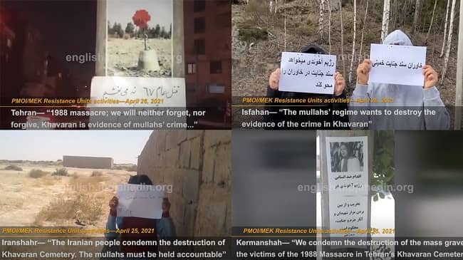 The Iranian people are outraged over the planned destruction of the Khavaran Cemetery in Tehran by the regime, with many putting up posters or graffiti with the slogans “Khavaran is evidence of mullahs’ crime” and “the mullahs’ regime wants to destroy the evidence of the crime” in various cities across the country.