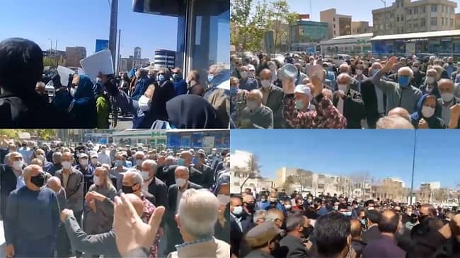 On Sunday, April 4, 2021, in their first nationwide protest gathering in the new Iranian year, enraged retirees and pensioners staged gatherings in Tehran and 22 other cities in protest against their dire living conditions, low salaries, and mind-boggling prices.