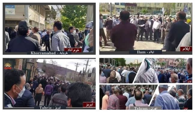 On Sunday, April 11, 2021, in the third nationwide protest rally in the Persian new year (March 20, 2021) retirees and pensioners protested against the clerical regime’s oppression, the dire living conditions, low salaries, and devastating high prices that have made it impossible for them and their families to survive in Tehran and 26 other cities.