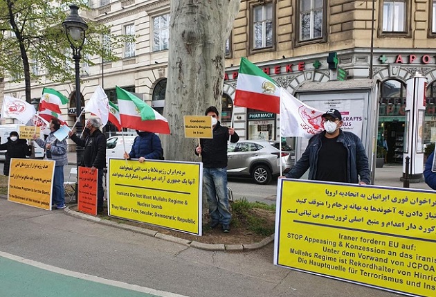 Iranian supporters of the NCRI and the MEK staged demonstrations on Thursday, April 15, 2021, in Vienna