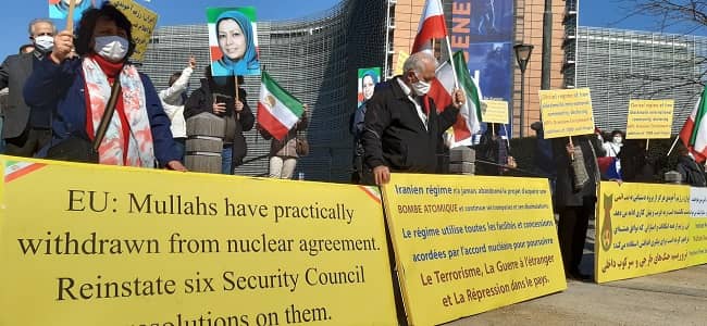 On Saturday, 17 April 2021, supporters of the NCRI and the MEK rallied in Schuman Square Brussels.