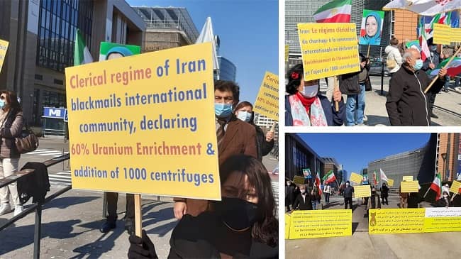 On Saturday, 17 April 2021, supporters of the National Council of Resistance of Iran (NCRI) and the People's Mojahedin Organization of Iran (PMOI/MEK) rallied in Schuman Square Brussels. They called the EU to take a firm policy towards the Iranian regime. Also, Iranian dissidents called the EU to stop appeasement and keep the Iranian regime accountable regarding its nuclear program.