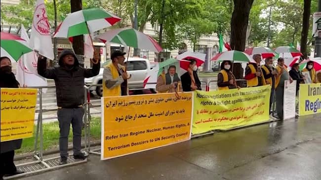 On Wednesday, May 19, 2021, Iranian supporters of the People's Mojahedin Organization of Iran(PMOI/MEK) and the National Council of Resistance of Iran(NCRI) demonstrated Simultaneously with the JCPOA Joint Commission's meeting in Vienna.