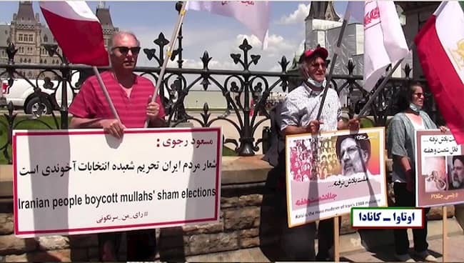 Canada, Ottawa 18 May 2021: Iranians supporters of the MEK and the NCRI in Ottawa who have long been standing for freedom in Iran rally on Tuesday May 18, with Iranians at home to Boycott Iran's regime Sham Elections.