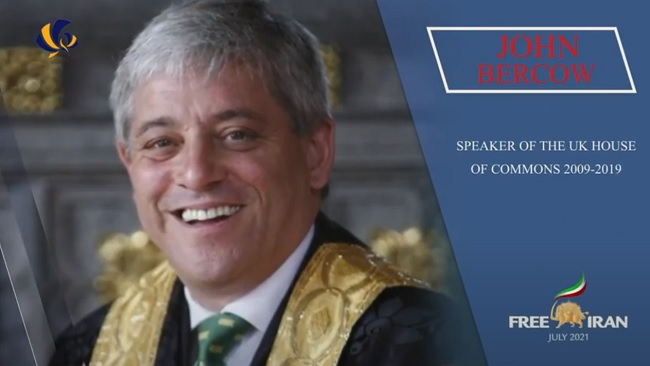 John Bercow, Speaker of the House of Commons of the United Kingdom, addressed at the Free Iran World Summit 2021 on July 10, 2021.
