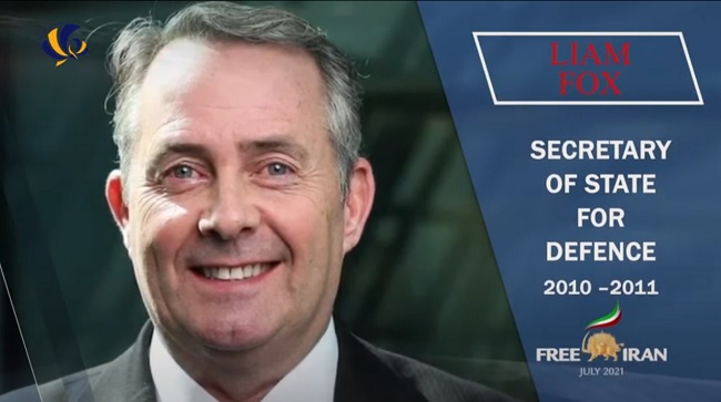 Liam Fox, Secretary of State for International Trade of the United Kingdom (2016 –2019), Secretary of State for Defense (2010 –2011), addressed at the Free Iran World Summit 2021 on July 10, 2021.