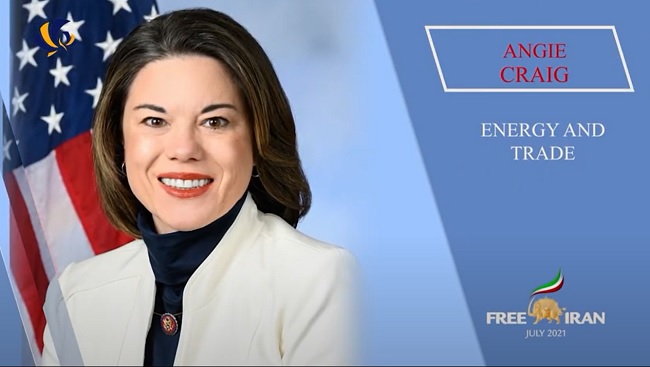 Congresswoman Angie Craig (D) is the U.S. Representative from Minnesota’s 2nd congressional district, addressed at the Free Iran World Summit 2021 on July 10, 2021.