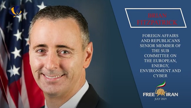 Congressman Brian Fitzpatrick (R.) representative for Pennsylvania’s 1st congressional district, addressed at the Free Iran World Summit 2021 on July 10, 2021.
