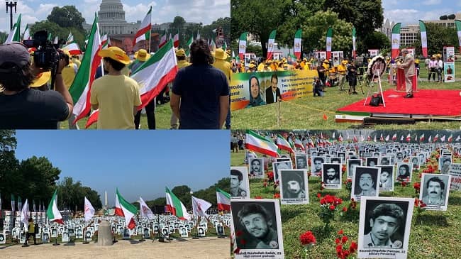 “On Monday, August 2, 2021, a day before Ebrahim Raisi assumes the office of presidency in Iran, several hundred Iranian Americans (OIAC), including relatives of victims and witnesses, gathered on Capitol grounds to call for the prosecution of Raisi for crimes against humanity. Participants expressed support for pro-democracy protesters in Iran.
