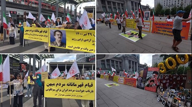 Rally in Germany(Cologne) and Canada(Vancouver) by supporters of the MEK in solidarity with Iran protests; Call for prosecution of mass murderer Ebrahim Raisi - August 5, 2021