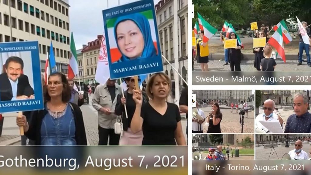 August 7, 2021: Iranians, Supporters of the People’s Mojahedin Organization of Iran(PMOI/MEK) and the National Council of Resistance of Iran(NCRI), Rallied in Sweden(Gothenburg-Malmö), and Italy(Torino) Against Mass Murderer Ebrahim Raisi.