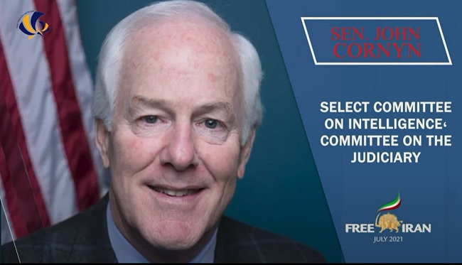 US Senator John Cornyn (R-TX) former Chair of the National Republican Senatorial Committee from 2007 to 2011. He is the senior United States Senator for Texas, addressed at the Free Iran World Summit 2021 on July 10, 2021.