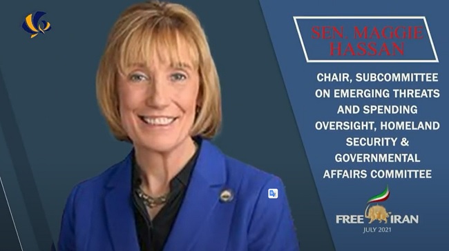 US Senator Margaret Hassan (D-NH) is the United States Senator from New Hampshire, addressed at the Free Iran World Summit 2021 on July 10, 2021.