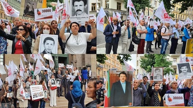 August 10, 2021: Sweden, Stockholm - The trial of Hamid Noury(Nouri), a henchman of the regime's Gohardasht Prison, at the 1988 massacre of 30,000 political prisoners in Stockholm, the capital of Sweden, started on Tuesday morning, August 10. PMOI/MEK supporters gathered in front of the court at the same time as the trial.