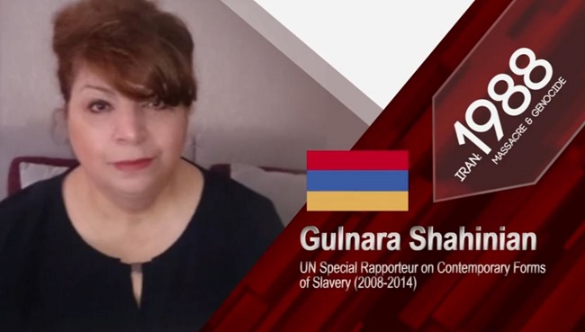 Gulnara Shahinian, UN Special Rapporteur on Contemporary Forms of Slavery (2008-2014) from Armenia, addressed at the International Conference on the 1988 Massacre, attended by 1,000 Former Political Prisoners — 27 August 2021.
