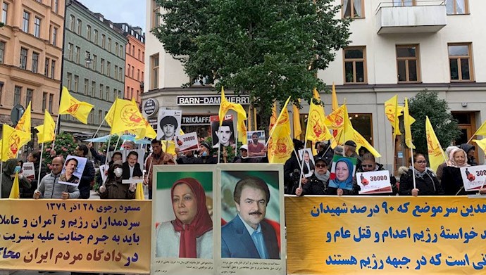 September 16, 2021: Iranians, supporters of the MEK in Stockholm, sataged a rally at the same time as the 16th session of the executioner Hamid Nouri's trial for crimes against humanity in Iran.