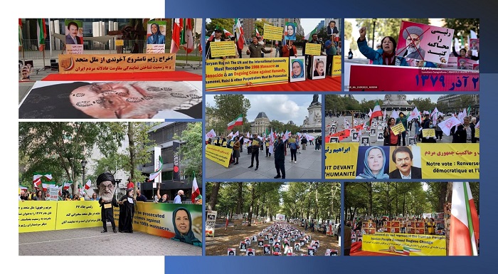 September 21, 2021: Simultaneously with the online speech of Ebrahim Raisi, the criminal president of the Iranian regime, at the UN General Assembly, Iranians gathered in the US, Canada, France, UK, Germany, Italy, Switzerland, The Netherlands, and Romania.