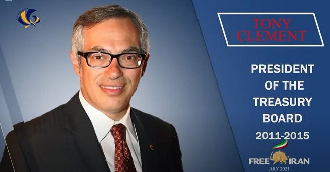 Tony Clement, Canadian Minister of Industry (2008-2011)/Minister of Health (2006-2008), addressed at the 2nd Day of The Free Iran World Summit on July 12, 2021.