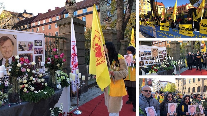 During a rally in front of the Stockholm court, Iranians, MEK supporters commemorated the memory of the British MP, Sir David Amess. 