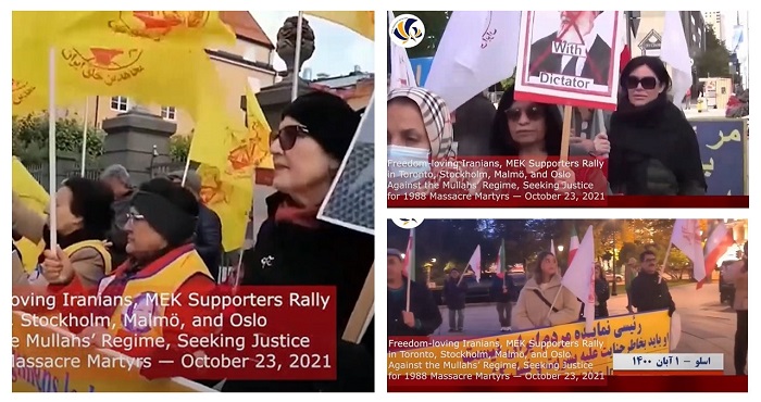 October 23, 2021 — Freedom-loving Iranians, Supporters of the People's Mojahedin Organization of Iran (PMOI/MEK) staged rallies in Canada — Toronto, Sweden — Stockholm and Malmö and Norway — Oslo, against criminal mullahs' regime ruling Iran.