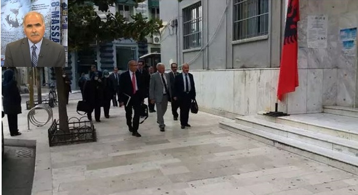 Hossein Farsi with other plaintiffs entering Durrës Court in Albania — Nov 17, 2021