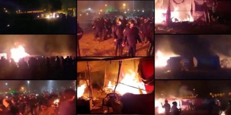 State security forces stormed the gathering of a large group of Isfahan’s farmers who had gathered at the basin of Zayanedeh Rud river before dawn on Thursday, November 25, ransacking their tents and burning their belongings.
