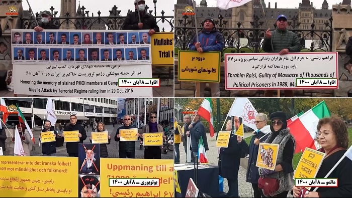 October 30, 2021: Demonstrations of freedom-loving Iranians, supporters of the People's Mojahedin Organization of Iran(PMOI/MEK) in different countries of the world(Canada — Ottawa and Gothenburg and Malmö — Sweden) in the global campaign Call for the international trial of the mass murderer, Ebrahim Raisi.