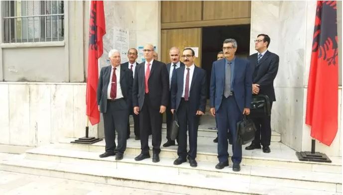 Mahmoud Royaei with other plaintiffs in front of the Durrës Court in Albania — Nov 16, 2021