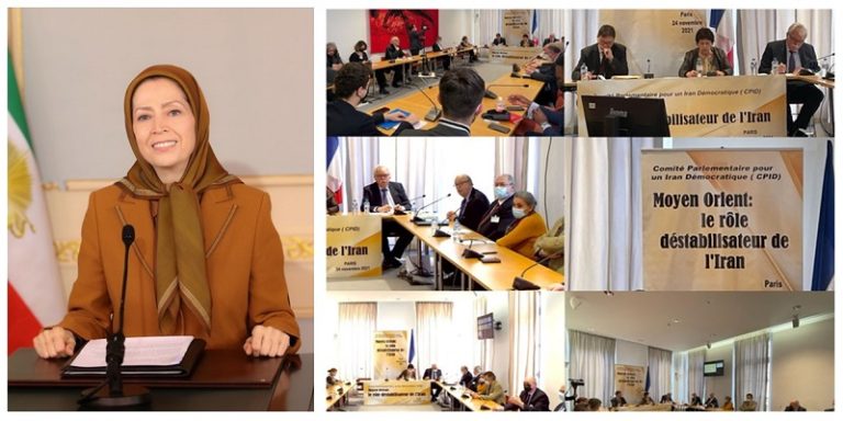 Mrs. Maryam Rajavi the president-elect of the National Council of Resistance of Iran (NCRI) sent a video message to conference at the French National Assembly on November 24, 2021.