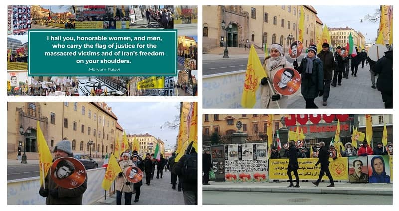 Dec 22, 2021: Iranians, MEK supporters, and relatives of the 1988 massacre victims staged a protest in front of the Stockholm courthouse in the cold of 12 degrees below zero