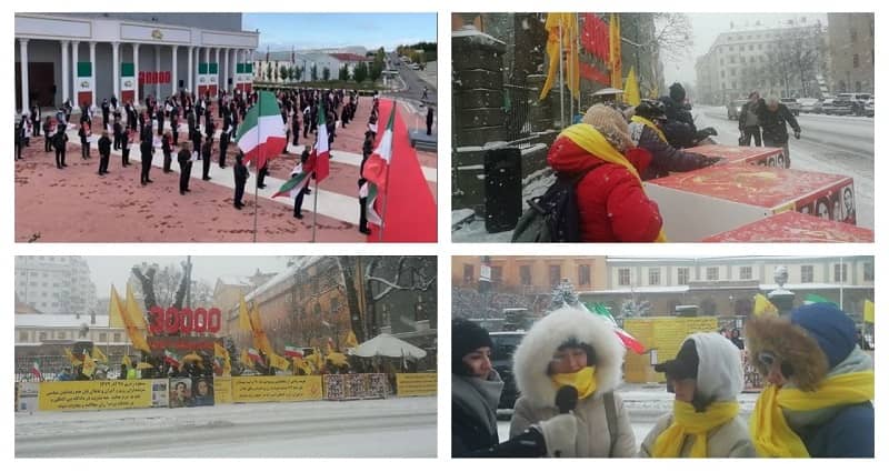 Rally by MEK supporters in front of the Stockholm courthouse in cold, sub-zero weather with snow — Gathering in Ashraf 3 – Dec 2, 2021