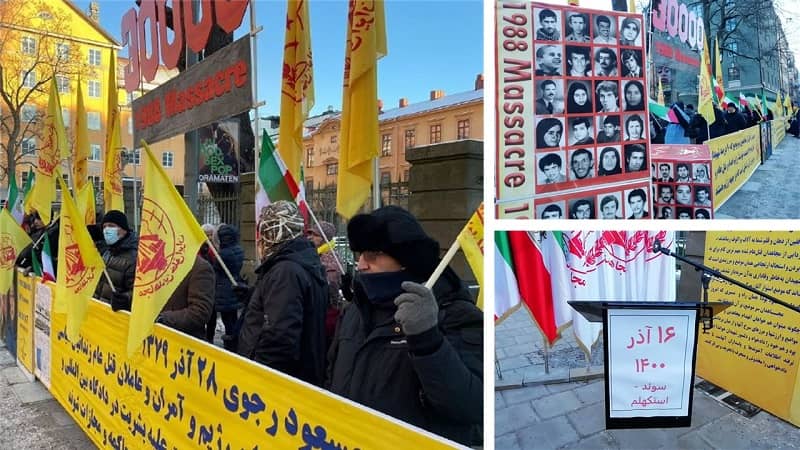 Dec 7, 2021: Coinciding to the trial of the executioner Hamid Noury, Iranians, MEK supporters in Stockholm, rallied in front of the courthouse in freezing weather 14 degrees below zero. 